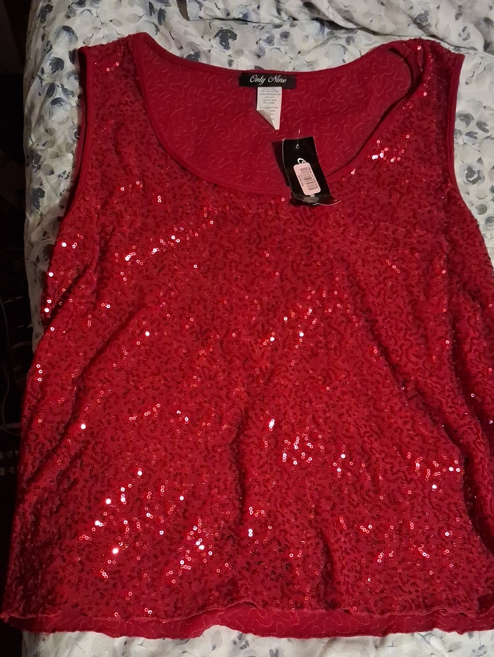 Only Mine Red Sequin Scoop Neck Tank Top